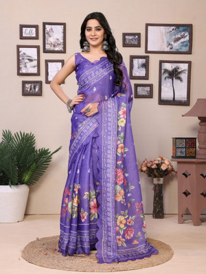 Divastri Solid/Plain Bollywood Silk Blend Saree(Purple)