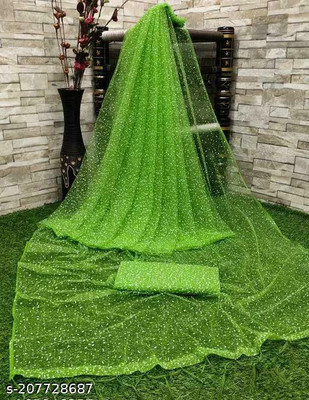KRIVITY Self Design Bollywood Net Saree(Light Green)