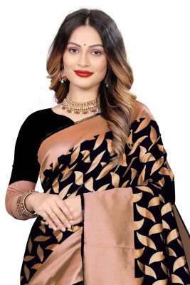 AVDOM Woven Kanjivaram Jacquard, Silk Blend Saree(Black)