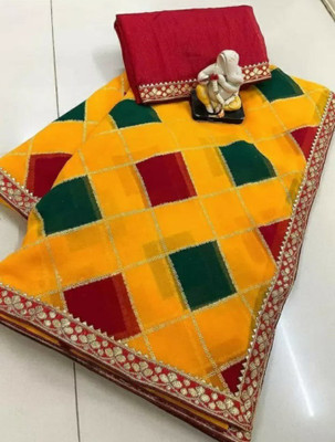 Grubstaker Printed Bandhani Georgette Saree(Yellow)