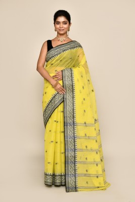 maa textile Self Design Tant Pure Cotton Saree(Yellow)