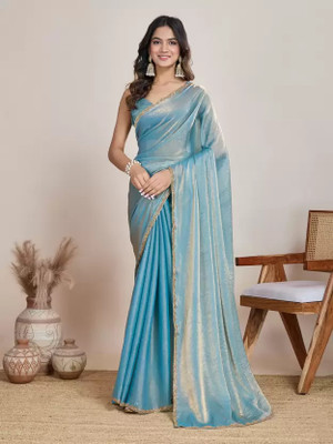FASHION VILLA STORE Solid/Plain Bollywood Silk Blend Saree(Light Blue)