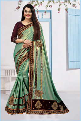 QUEDDY'S Embroidered Bollywood Lycra Blend Saree(Light Blue)