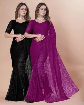 Amavii Floral Print Bollywood Net Saree(Pack of 2, Multicolor)