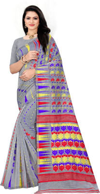 CHOICEIT Woven, Floral Print Jamdani Cotton Linen Saree(Grey)
