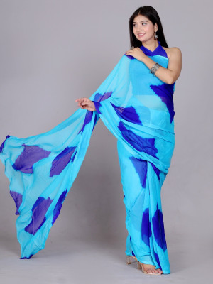 HouseOfCommon Printed Bandhani Chiffon Saree(Blue)
