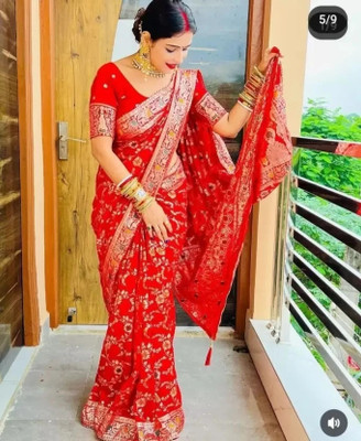 Saadhvi Woven Kanjivaram Pure Silk Saree(Red)
