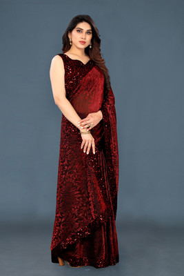 Mirthika Tex Self Design, Printed, Embroidered, Digital Print Bollywood Lycra Blend Saree(Red)