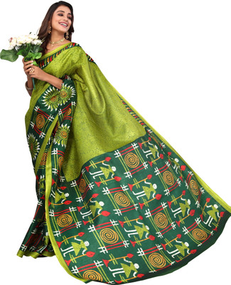 Kjs Printed Madurai Cotton Blend Saree(Multicolor)