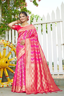 KONICA FAB Woven Banarasi Pure Silk Saree(Red)