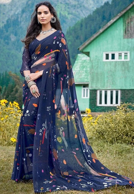 TEN R Printed Daily Wear Georgette Saree(Multicolor)