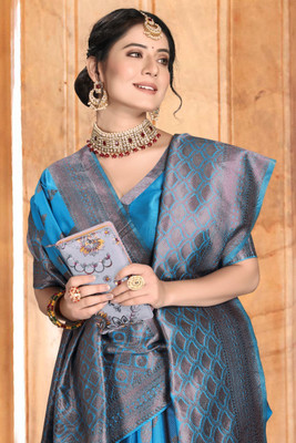 hathdora creation Printed Bollywood Georgette Saree(Blue)