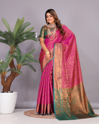 Jyanshu Creation Floral Print Kanjivaram Silk Blend Saree(Pink)