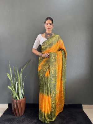 SATVASHIV Striped Bollywood Chiffon Saree(Dark Green)