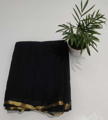 V And V Shop Solid/Plain Bollywood Chiffon Saree(Black)