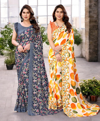 AMBUJAINTERNATIONAL Printed Bollywood Georgette Saree(Pack of 2, Multicolor)