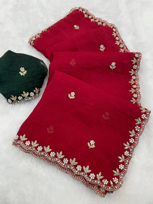 SHIV FASHION Solid/Plain Bollywood Chiffon Saree(Multicolor)