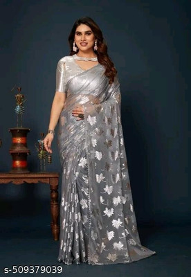 MANISHA Digital Print Bollywood Pure Silk Saree(Grey)