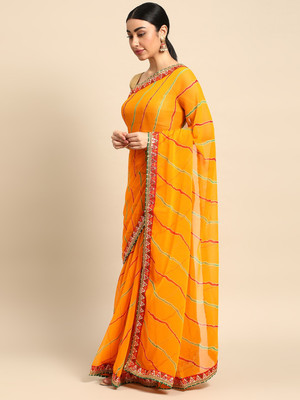 Divastri Printed Bandhani Chiffon Saree(Yellow)