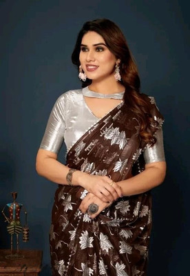 MANISHA Digital Print Bollywood Pure Silk Saree(Brown)