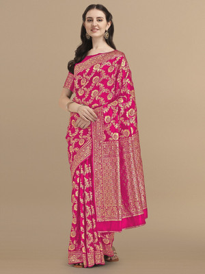 SOMVATI Self Design, Woven, Embellished Kanjivaram Art Silk, Jacquard Saree(Pink)