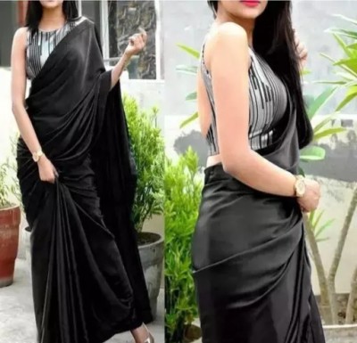 Arpita Fashion Solid/Plain, Self Design Bollywood Satin Saree(Black)