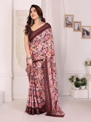 ROOP SUNDARI SAREES Floral Print, Printed Daily Wear Silk Blend Saree(Maroon)