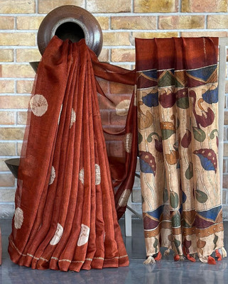 Apnisha Printed Daily Wear Linen Saree(Brown)