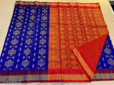 Haniyasarees Woven Sambalpuri Cotton Silk Saree(Blue)