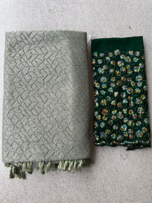 MALAVIYA FASHION Embroidered, Embellished Bollywood Net Saree(Multicolor, Beige)