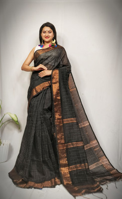 PRANATI ENTERPRISE Self Design Tant Cotton Silk Saree(Black)