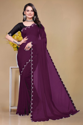 HIJA TRENDZ Solid/Plain Bollywood Georgette Saree(Maroon)