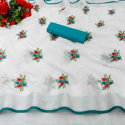 shyam enterprises Self Design Daily Wear Cotton Linen Saree(Blue)