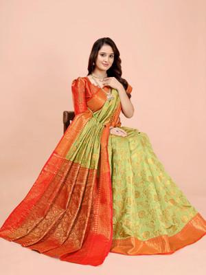 jayant creation Woven Banarasi Silk Blend, Jacquard Saree(Light Green)