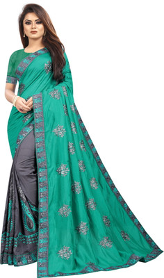 b bella creation Embroidered Bollywood Silk Blend Saree(Multicolor)