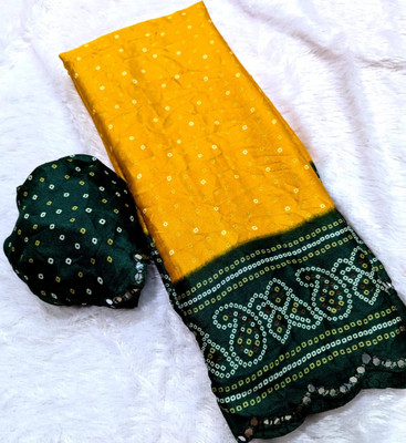 Yogik Creation Printed Bandhani Art Silk Saree(Yellow, Green)