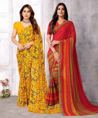 HouseOfCommon Printed Bollywood Georgette Saree(Pack of 2, Multicolor)