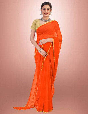 Desi Style Solid/Plain Kanjivaram Jacquard, Cotton Silk Saree(Orange)