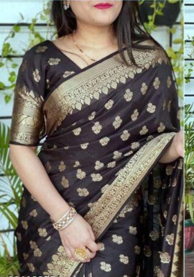 NITYA TEXOFAB Self Design Kanjivaram Art Silk Saree(Black)