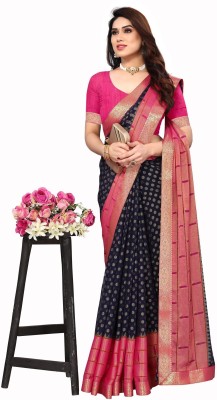 EMV Printed Bollywood Brasso, Chiffon Saree(Dark Blue)