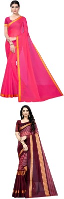 Saadhvi Solid/Plain Bollywood Art Silk Saree(Pack of 2, Multicolor)