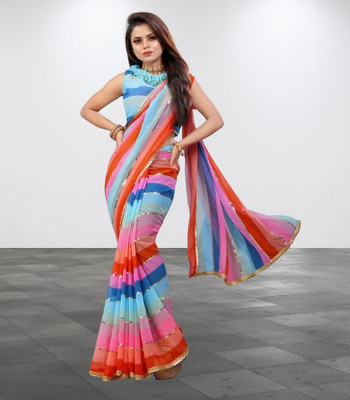 SHOBHTESH Striped, Digital Print, Embroidered Bollywood Georgette Saree(Multicolor)