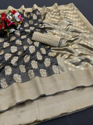 Harshiv Textile Self Design Kanjivaram Art Silk Saree(Black)