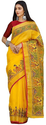 VCREATION Digital Print Bollywood Cotton Linen Saree(Multicolor)