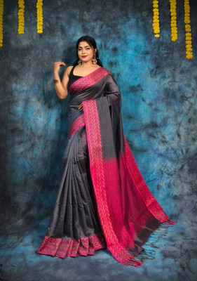 PRANATI ENTERPRISE Self Design Handloom Cotton Silk Saree(Grey)