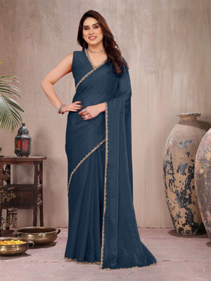 ROOP SUNDARI SAREES Embellished Bollywood Tissue, Silk Blend Saree(Dark Blue)