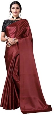 Ratan creation Solid/Plain Bollywood Satin Saree(Maroon)