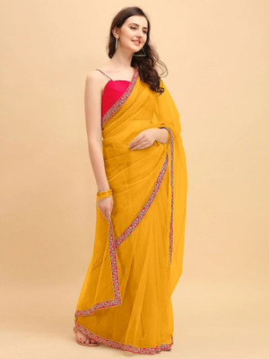 JSItaliya Embroidered Bollywood Net Saree(Mustard)