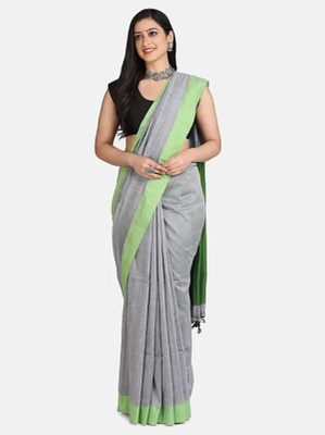 LushLooms Self Design Handloom Pure Cotton Saree(Grey)