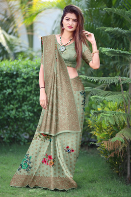 jeravi Digital Print Kalamkari Tussar Silk Saree(Light Green)
